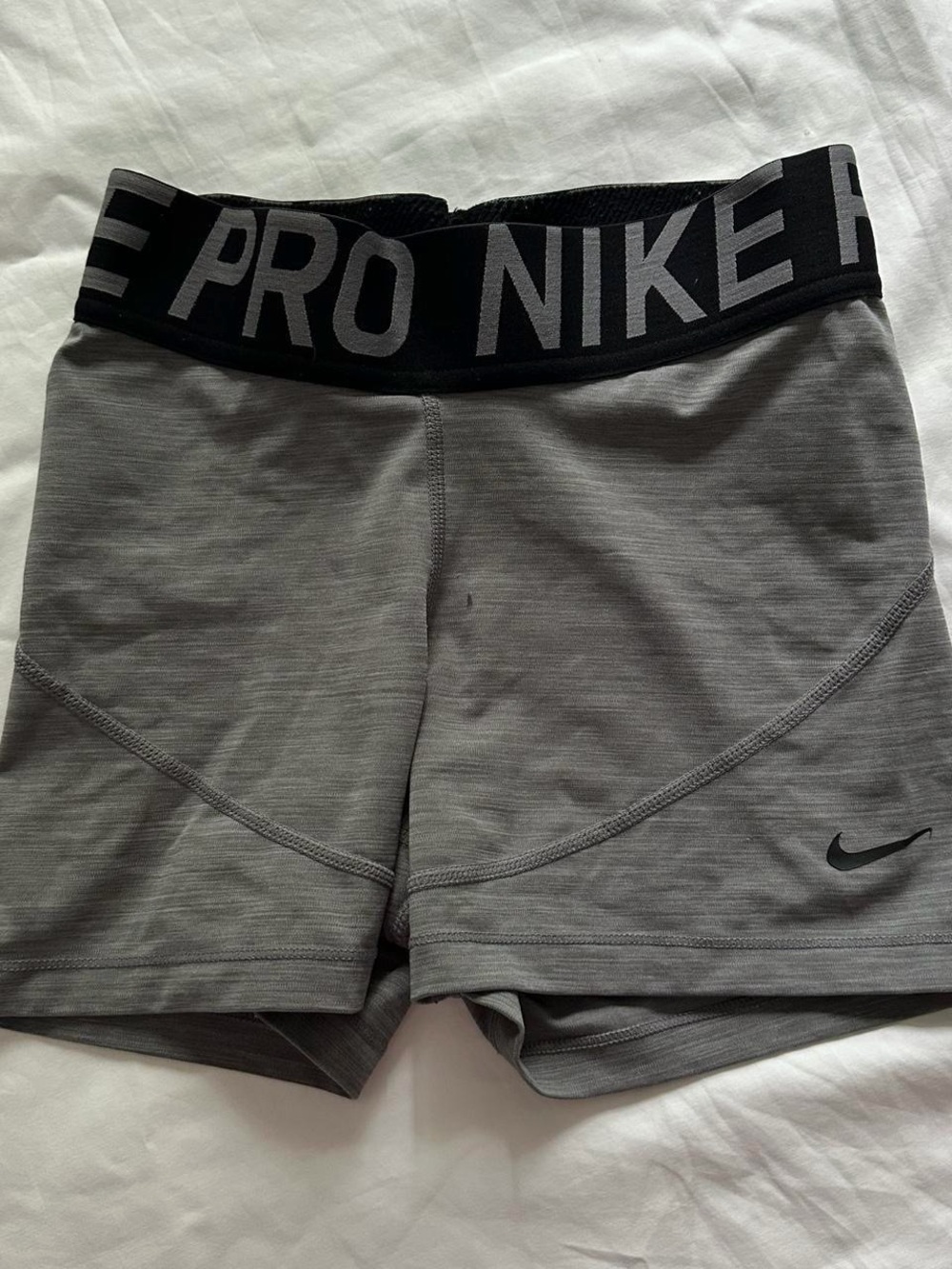 Nike Women's Heather Gray Pro Bike Shorts with Branded Waistband